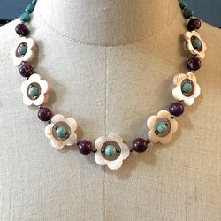 Abalone Flower  Beaded Necklace 
