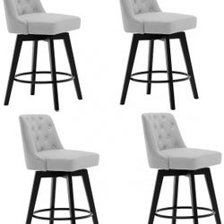Set of 4 Gray Counter Stool,26" 360 Free Swivel Bar Stool with Back, PU Leather