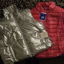 New Puffer Vests - Large Hot Pink & Metallic Silver