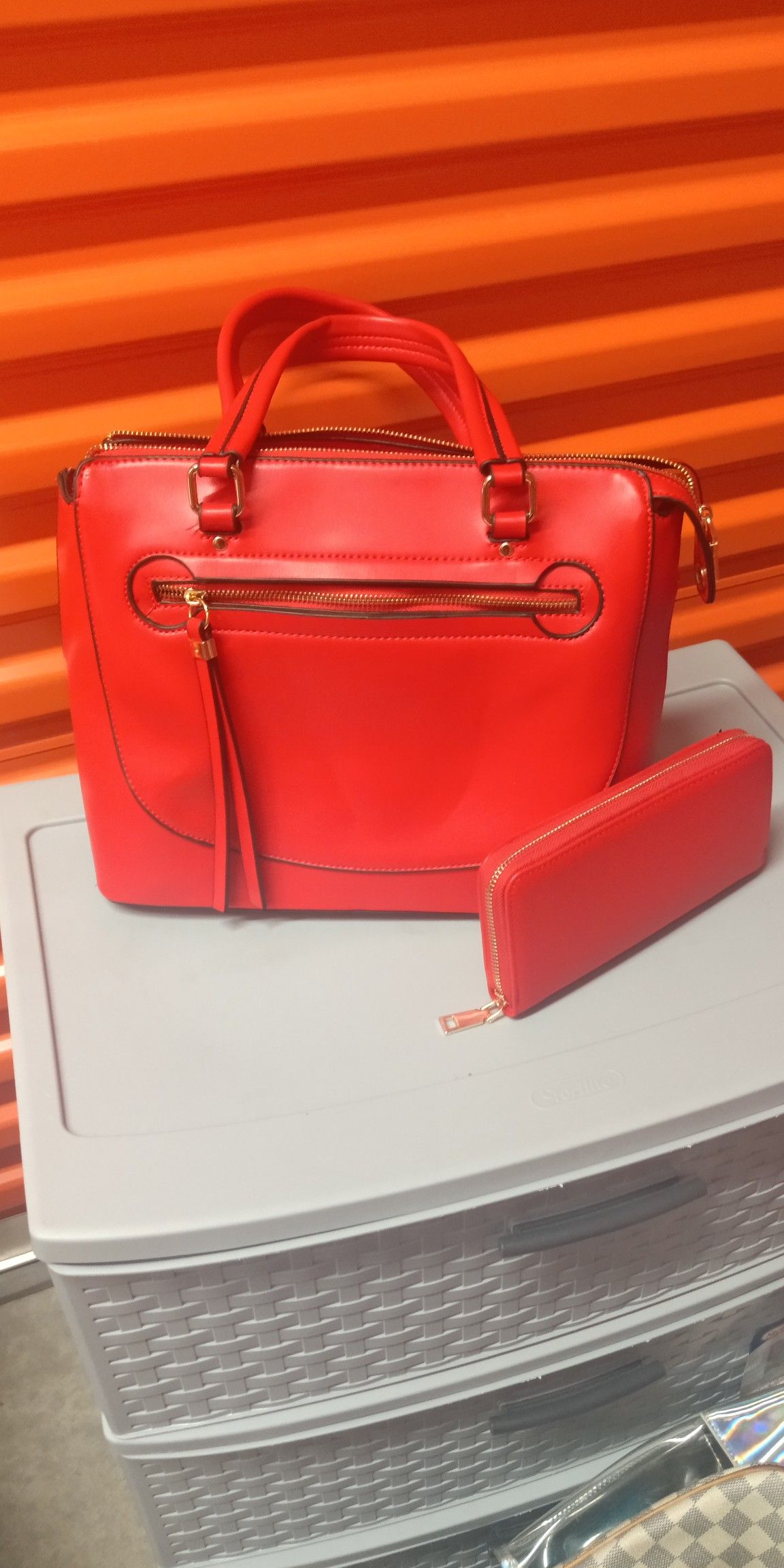 Red handbag and wallet