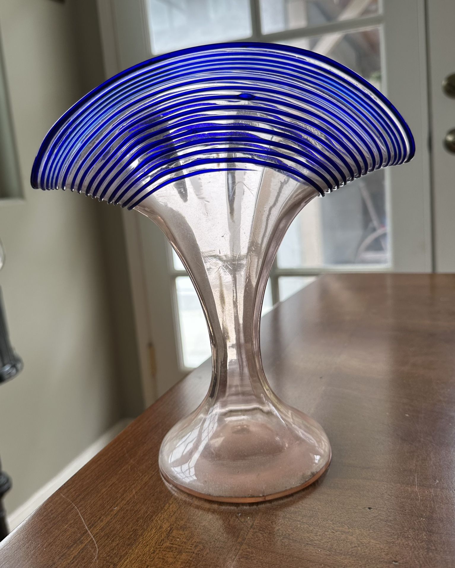 Art Deco Art Noveau Fan Shaped Vase Vintage Glass