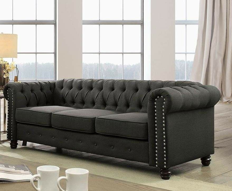 GRAY Chesterfield Inspired Design TUFTED SOFA