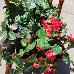Three Artificial Plants, One With Red Flowers! Beautiful For Any Room!