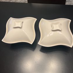 2 Small Porcelain White Serving Bowls