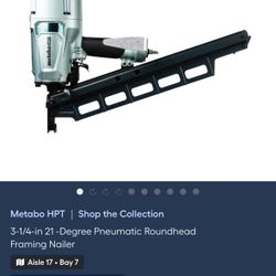 Framing Nail Gun - MetaboHPT - Used w/100’hose