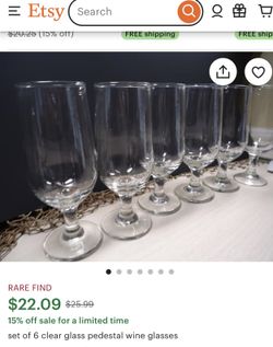8 Clear Glass Pedestal Wine France Arcoroc Glasses
