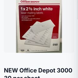 NEW: Office Depot 3000, 1x2 5/8 Inch White Laser Mailing Labels