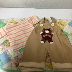 Vintage Cabbage Patch Kids Teddy Bear Overalls & Matching Shirt 