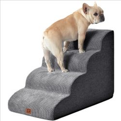 EHEYCIGA Curved Dog Stairs Ramp for High Beds 19.7" H, 4-Step Dog Steps for Small Dogs and Cats, Pet Stairs for High Bed Climbing, Non-Slip Balanced P