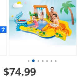 Inflatable Kids Dinosaur Play Center Outdoor Water Park Pool w/ Slide