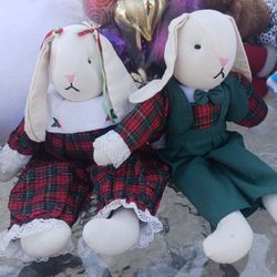 Plaid Christmas  Bunny Dolls