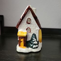 Vintage JSNY Holiday Village Hand Painted Watermill House Ceramic Candle Holder