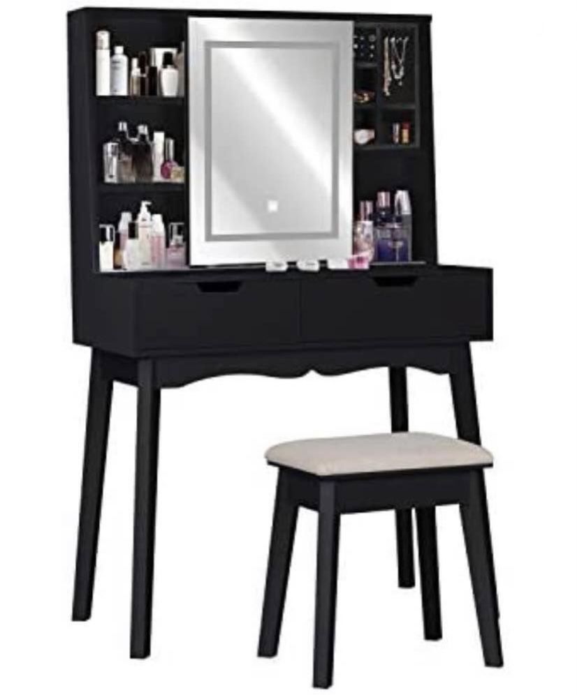 Vanity table Set W/  LED  Mirror And Makeup Organizer