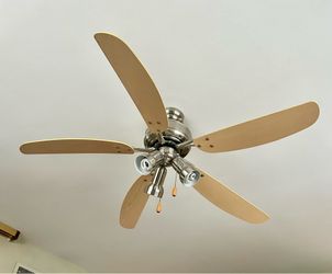 Five blade brushed nickel fan with three lights