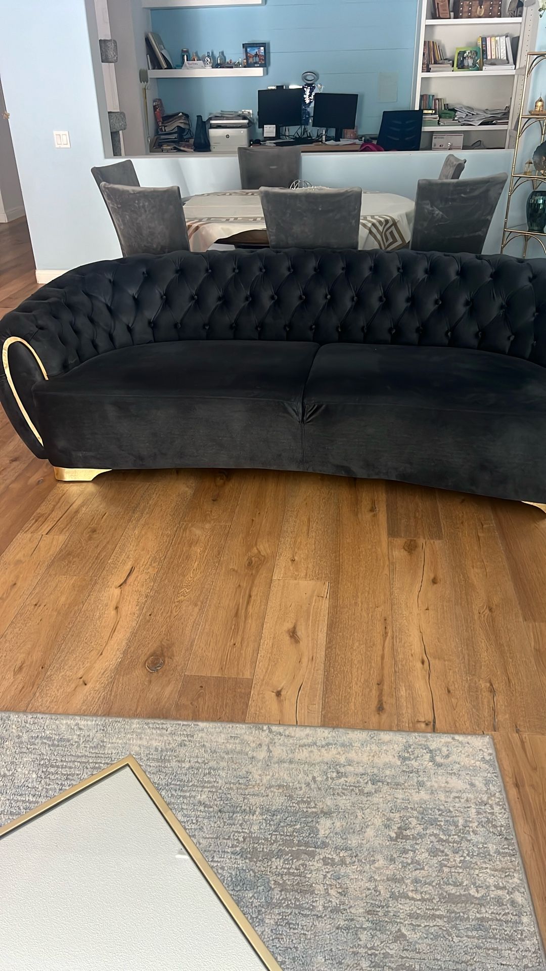 LUXURY VELVET SOFA & GOLD COFFEE TABLE SET — MODERN GLAM LOOK!