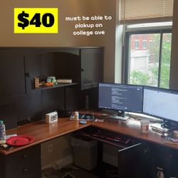 L desk with raised shelf