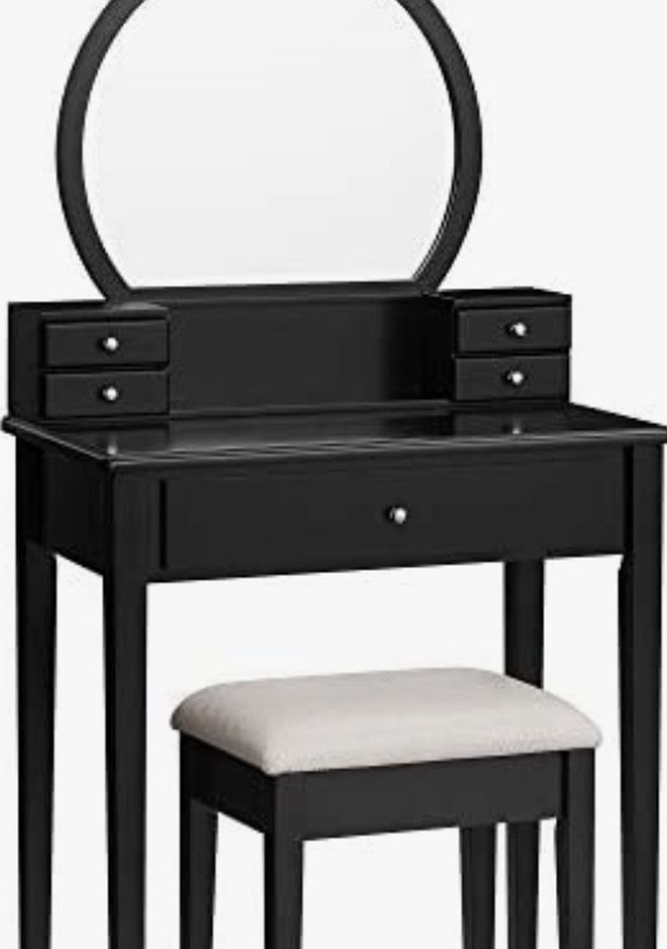 Vanity Set Makeup Dressing Table with Mirror, Padded Stool & Vanity lights for mirror
