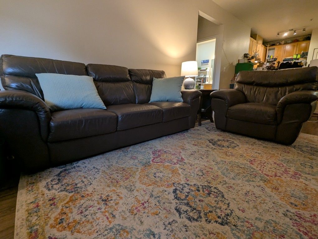 Comfy Leather Couch and Chair