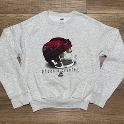 Vtg 90s Phoenix Coyotes NHL Spell Out Helmet Graphic Gray Sweatshirt Youth XL