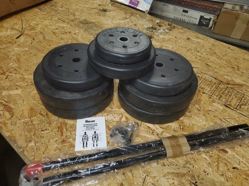 US Weight Duracast/Vinyl 115 LBS total Barbell Weight Set with Locking Spring Clips