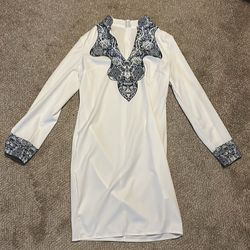 white and black button down dress