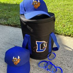 Durham Bulls…2 NEW Hats, 1 Cooler, 5 NEW Wristbands