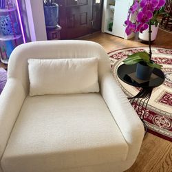 Brand New Upholstered Beige Chenille Swivel Oversized Lounge Armchair With Pillow And Metal Base