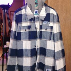 Seattle Seahawks Starter Plaid Sherpa Lined Hooded Jacket NWT Size L