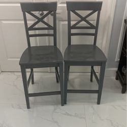 2 Gray Wood Bar Stools 