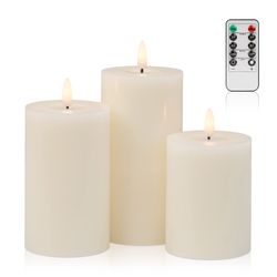 Flameless Flickering Candles 3D Wick Battery Operated, Real Wax Pillar LED Votive Candles Christmas Thanksgiving Party Birthday Decor 