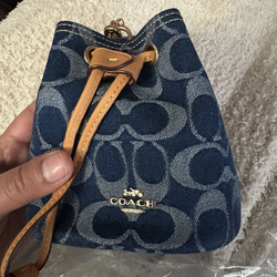 Coach Drawstring Wristlet In Signature Denim