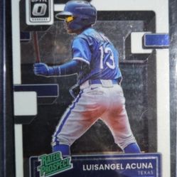 The image shows a 2022 Panini Donruss Optic Luisangel Acuña Rated Prospect baseball card. 