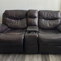 Brown Leather Sofa and Loveseat Set 