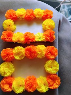 Handcrafted Floral Accent Frame – Yellow & Orange Silk Marigolds – Unique Gift