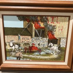 H. Hargrove Serigraph Oil Painting Barn Fire