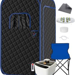 Single Person Sauna, Portable Steam Sauna Full Body for Home Spa, Sauna Tent with Steamer 2.6L 1000W Steam Generator, 90 Minute Timer, Chair, Remote C