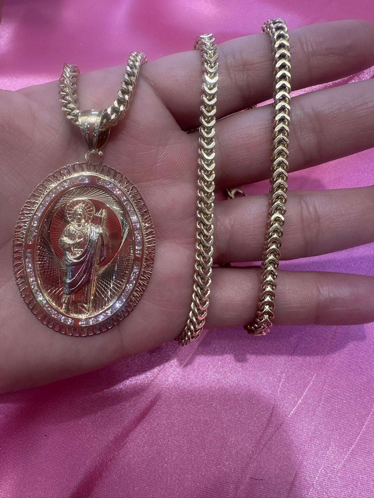 14k Gold Franco Chain W San Judas