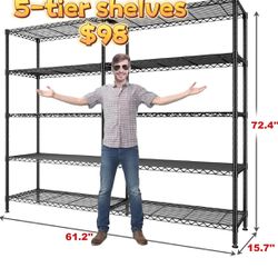 😀 61.2''W Storage Shelves 1500LBS Wire Shelving Unit 5 Tier Metal Shelving for Storage Rack Shelves for Storage Heavy Duty Garage Shelf Pantry Shelve