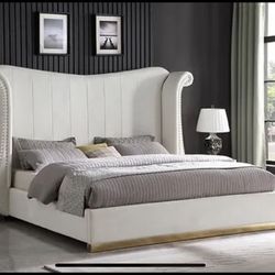 Luxury Queen Wingback Bed w/ Box Spring – Retail $1,000 – $850