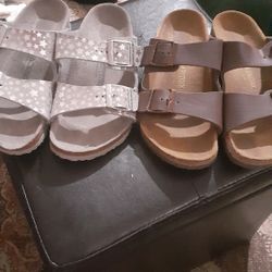 2 Very Nice Pairs Unisex Leather Slide On Sandals 