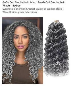 GoGo Curl Crochet hair 14inch Beach Curl Crochet hair 7Packs 1B/Grey Synthetic Bohemian Crochet Braid For Women Deep Wave Braiding hair Extensions 14i