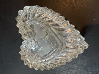 Trinket Box Heart Shaped Clear Crystal Vintage Zajecar Frosted 4" Yugoslavia