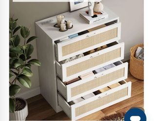 ❤️🔥 Garvee 4 Drawer Dresser for Bedroom, Rattan Chest of Dressers,