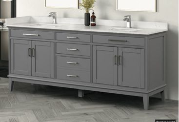  80” double Sink Bathroom Vanity with Top -gray 