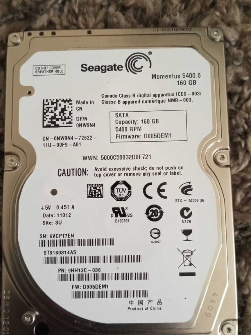 Laptop Parts. 1gb RAM stick. 160gb hard drive