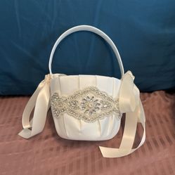 Ivory rhinestone flower girl basket