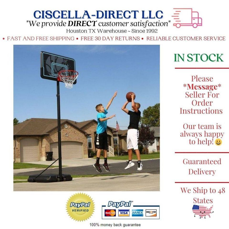 Kids Adjustable Portable Basketball Hoop 44 Inch Impact Outdoor Rim Goal Stand