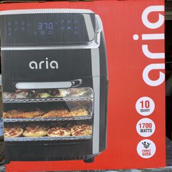 New in box Aria 10Qt Teflon-Free Air Fryer Oven with Rotating Rotisserie, Dehydration, Accessory Set