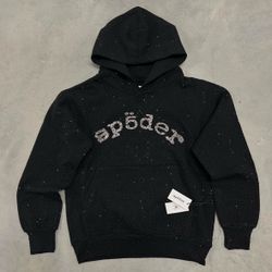 SP5DER Black Rhinestone Hoodie - Size Medium - Brand New