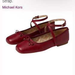 NEW Michael Kors Collette Flex Ballet Leather Flats with Ankle Strap.size 9- 91/2